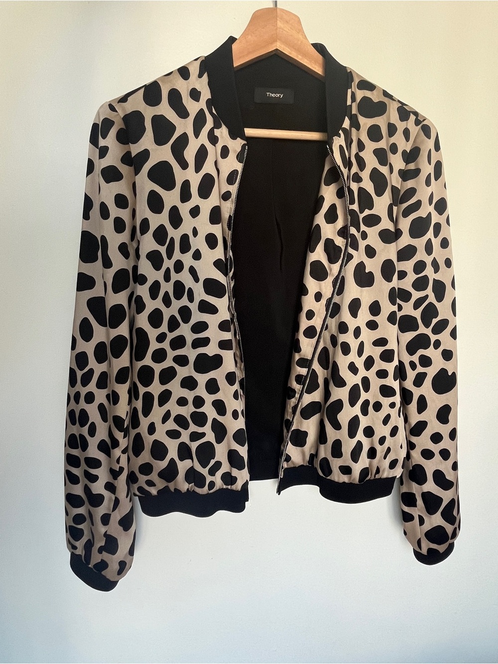 Theory Beige and Black Dalmatian-Print Bomber Jacket - Picture 3 of 6